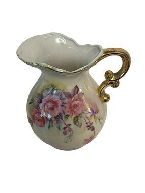 Vintage Lefton China Creamer Pitcher Hand Painted Roses Gold Trim Japan 6622